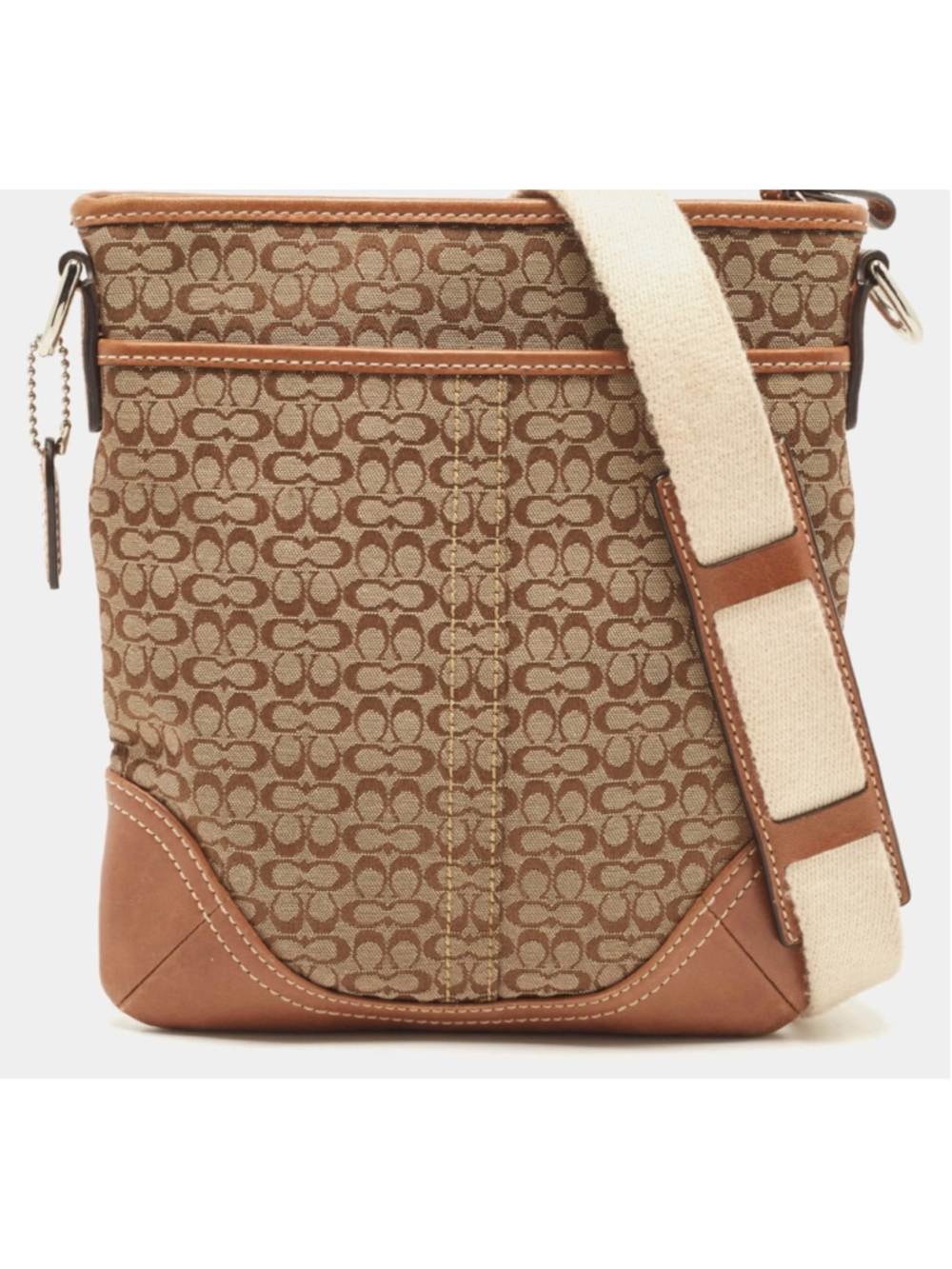 Coach Brown/Beige Signature Canvas and Leather Swingpack Crossbody Bag